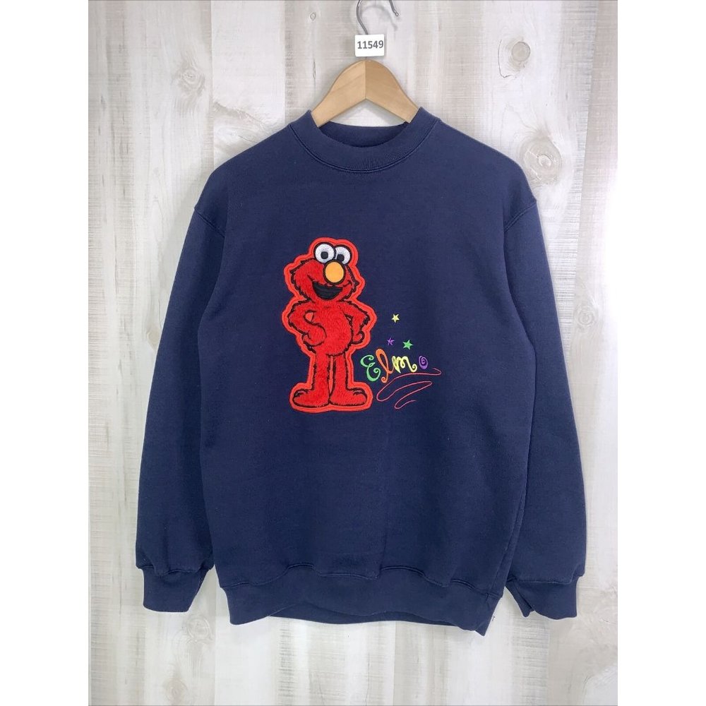 Vintage Sesame Street Elmo Embriodered Blue Sweatshirt Adult Medium
